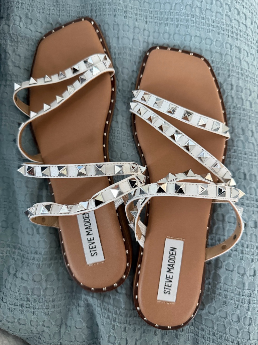Steve Madden Silver Pyramid Stud Strappy Sandals